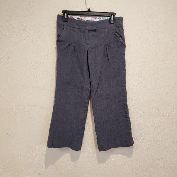 Diane von Furstenberg Cropped Pants Womens SZ 6 Gray Wide Leg Cuffed - Picture 2 of 11